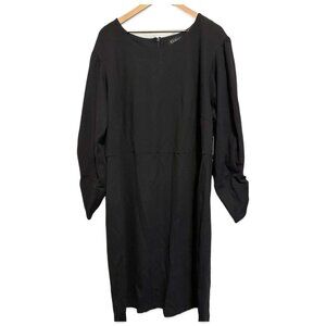 NWT Eloquii Black Knee-Length Shift Dress with Ruched Front 3/4 Sleeves
